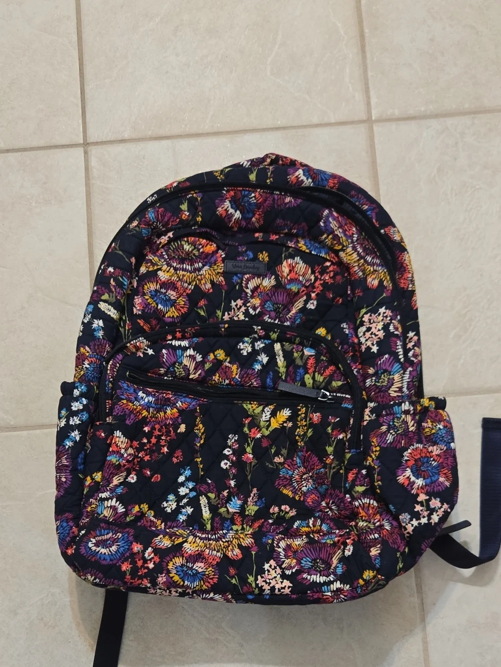 Vera Bradley Quilted Floral Backpack - Black Multicolor Pattern
